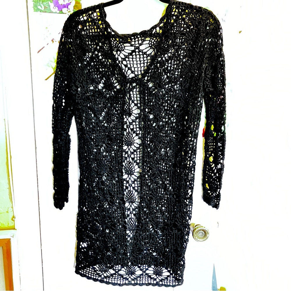 Vintage George Black Crochet Cardigan Size Small very versatile